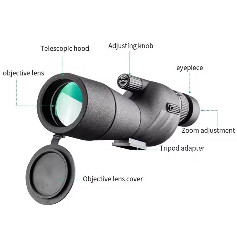 25-75x60 Telescope Spotting Scope Powerful Zoom Monocular FMC BAK4 Waterproof For Bird Watching Target Shotting With Tripod