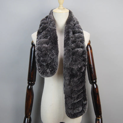 Winter Women Knitted Real Rex Rabbit Fur Scarf Natural Soft Long Style Rex Rabbit Fur Muffler Lady Warm 100% Genuine Fur Scarves