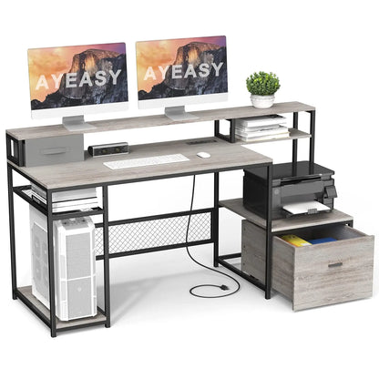 Home Office Desks with Drawers, 66'' Computer Desk with Storage, Office Desk with Monitor Stand, Work Desk with, Customized