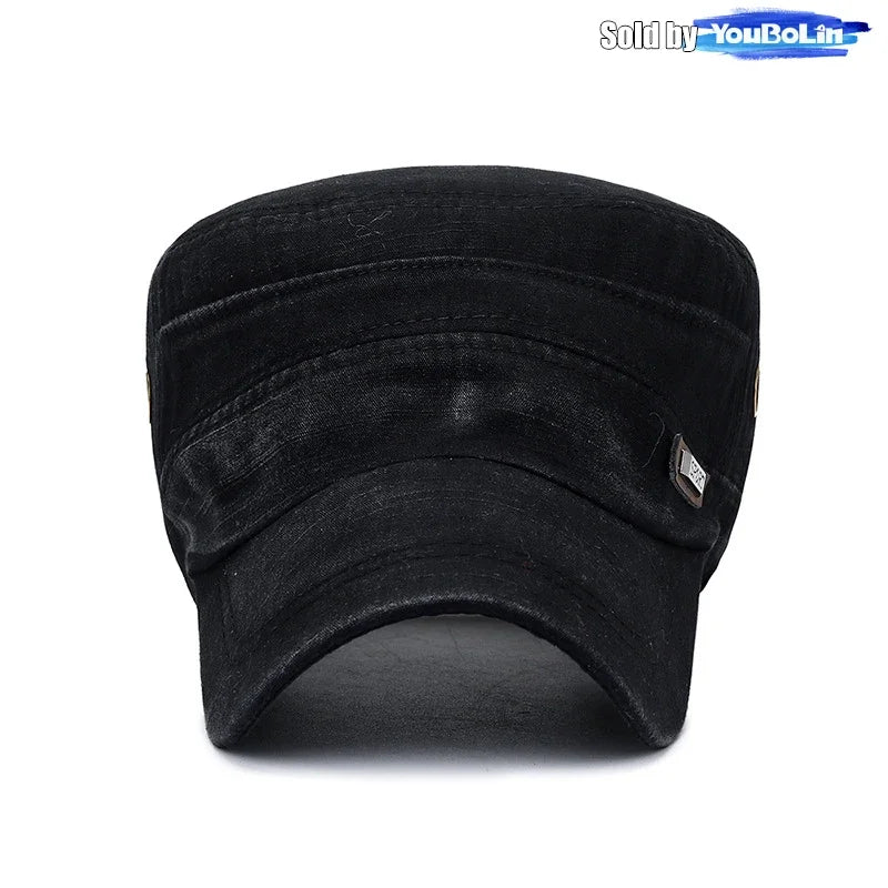 Cotton Perforated Breathable Military Academy Cadet Flat Cap Sun Hat Trucker Caps Dad Hats