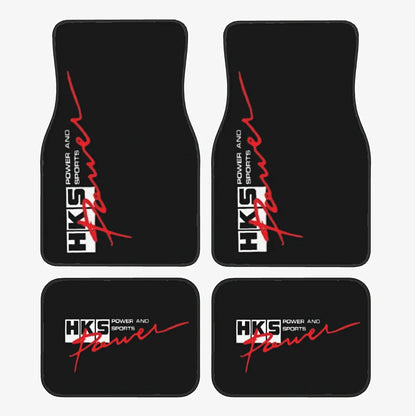 4pcs- Car Floor Mats With HKS POWER AND SPORTS Logo And Vibrant Color Prints, Car Interior Upgrades, Eye-Catching Patterns, High