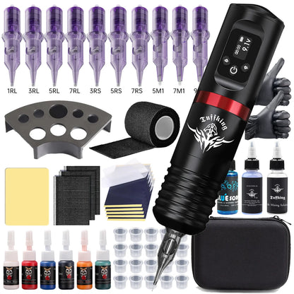 Portable Tattoo Machine Kit With 1600mAh Lithium Battery Power Digital LED Display Power Wireless Tattoo Machine Pen Set