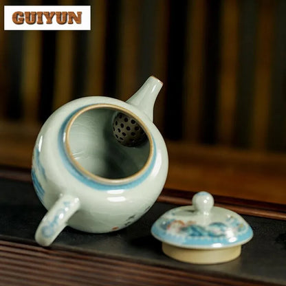 240ML Jingdezhen Porcelain Teapot Retro Old Pottery Mud Pot Tea Maker Kettle Ice Cracked Glaze Tea Services Accessories Craft