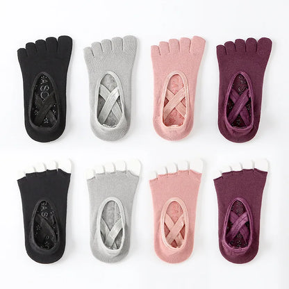 Yoga Dance Indoor Sports Silicone Anti slip Cross Strap Finger Socks