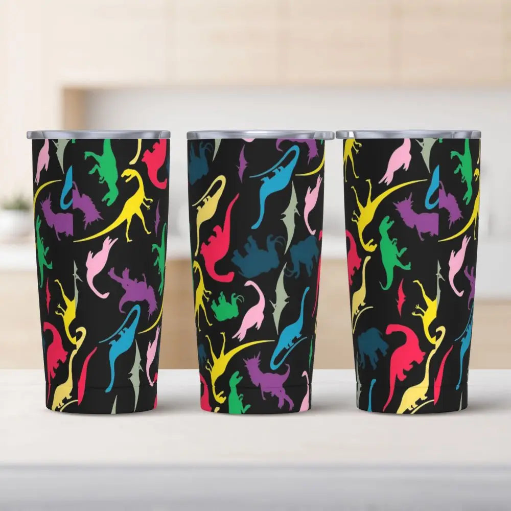 Stainless Steel Tumbler Dinosaur Silhouette Mugs Cup With Straws Animal Beach Cold Drink Water Bottle Insulated Thermal Mug