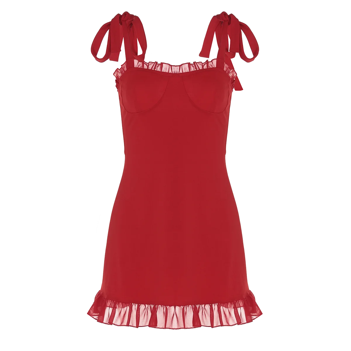 Hugcitar 2024 Elegant Solid Slips Ruffles Backless Bandage Patchwork Sexy Slim Mini Dress Women Outfits Birthday Party Vacation