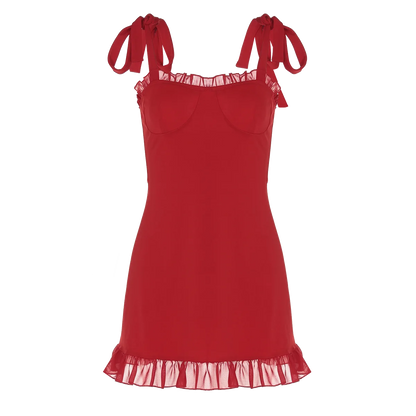 Hugcitar 2024 Elegant Solid Slips Ruffles Backless Bandage Patchwork Sexy Slim Mini Dress Women Outfits Birthday Party Vacation