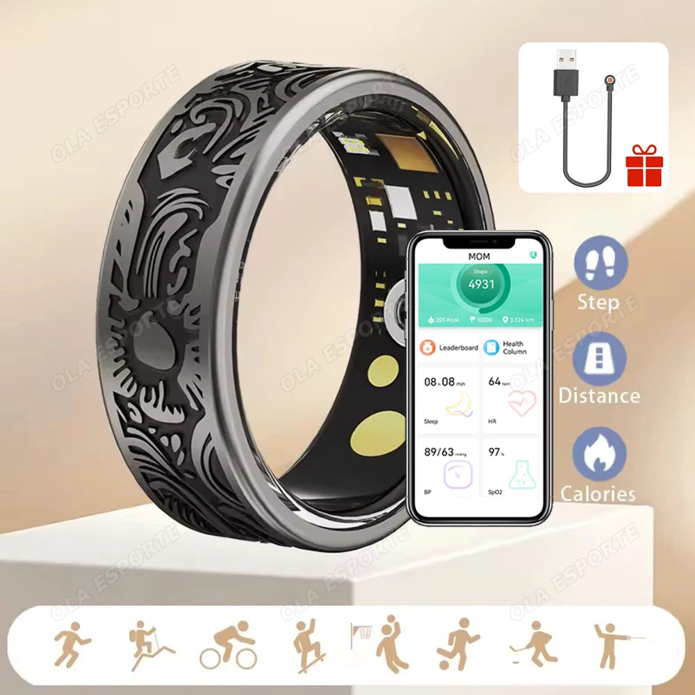 2025 New Smart Ring Men's and Women's Heart Rate Oximetry Sleep Monitor IP68, Multi-Sport Modes Finger Rings for Android and i0s