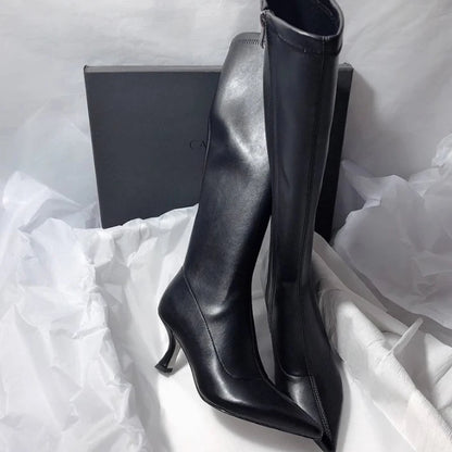 High Heels Women High Boots Suede Pointed Toe Elegant Knee High Shoes Woman Trend Fashion Sexy Pumps Party Chelsea Boots Mujer