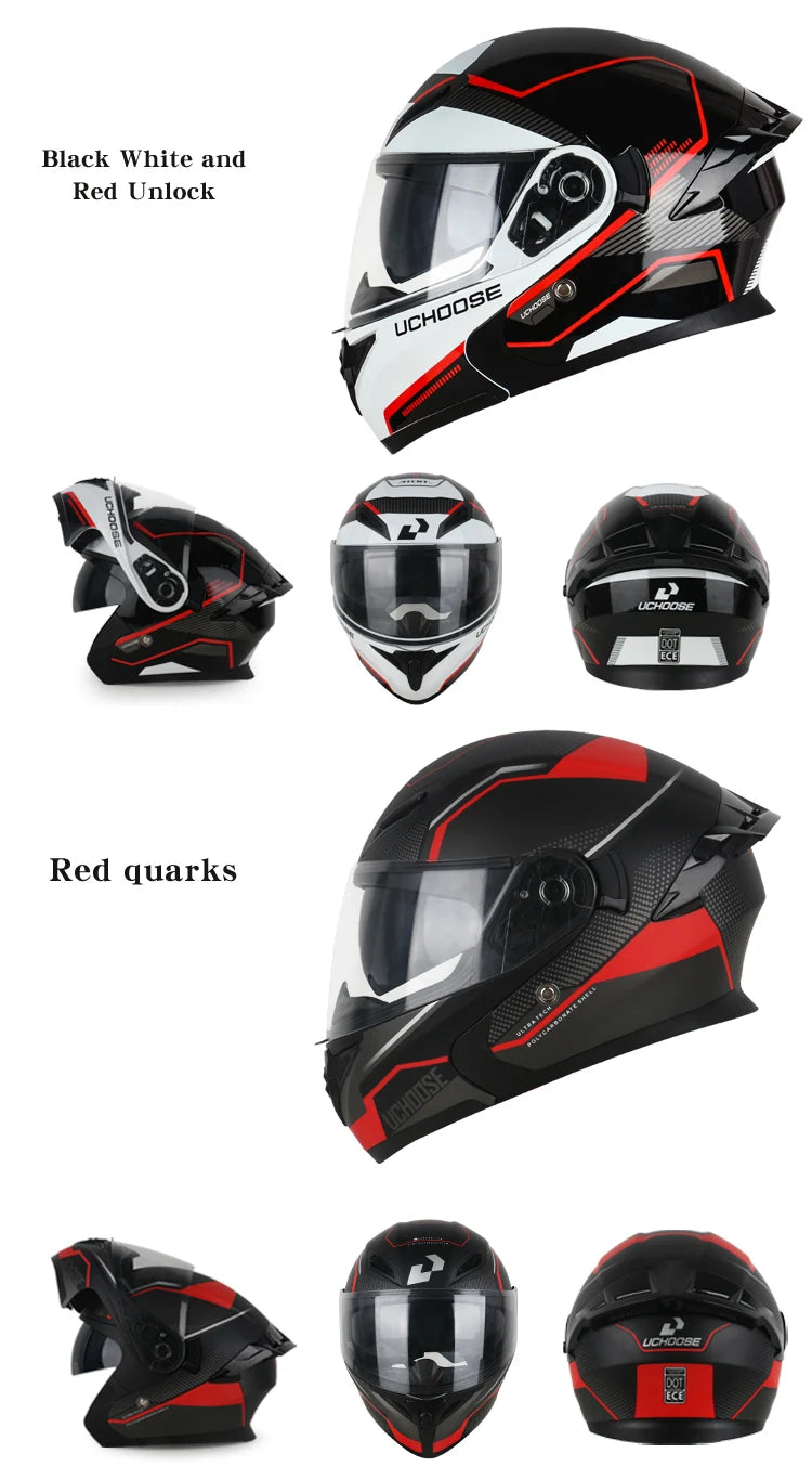 Uchoose DOT Approved Helmets Crash Motorbike Protective Gear Men Women Flip Up Helmet Motorcycle Double Sun Visor