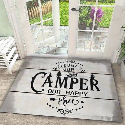 Barbershop Theme Door Mat Wood Grain Barber Pole Scissors Pattern Washable Entrance Mat Salon Living Room Decor Rug