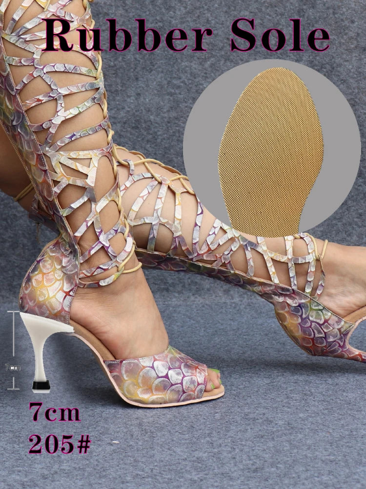 Ladingwu High-end Custom Material Fish Scale Texture Women Dance Shoes Sexy Pole Dance Boots Ladies Wedding Ballroom Shoes