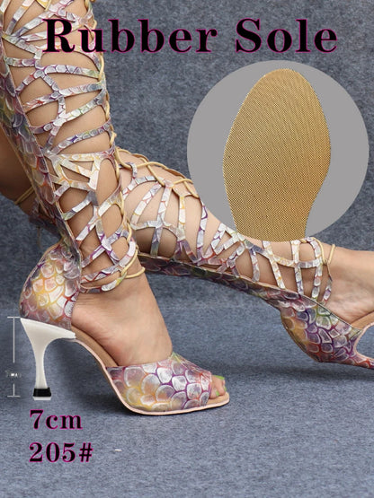 Ladingwu High-end Custom Material Fish Scale Texture Women Dance Shoes Sexy Pole Dance Boots Ladies Wedding Ballroom Shoes
