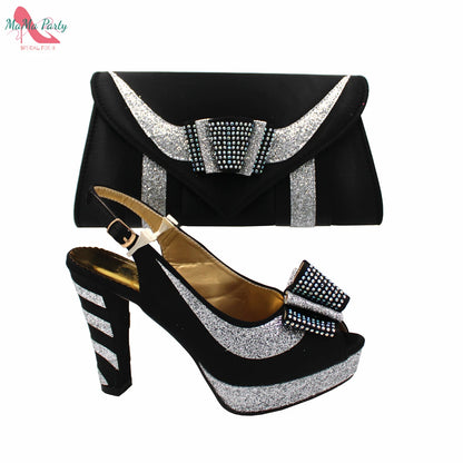 2025 Red Elegant Style Italian Women Shoes Matching Hand Bag Set  Slingbacks Sandals with Platform for Party