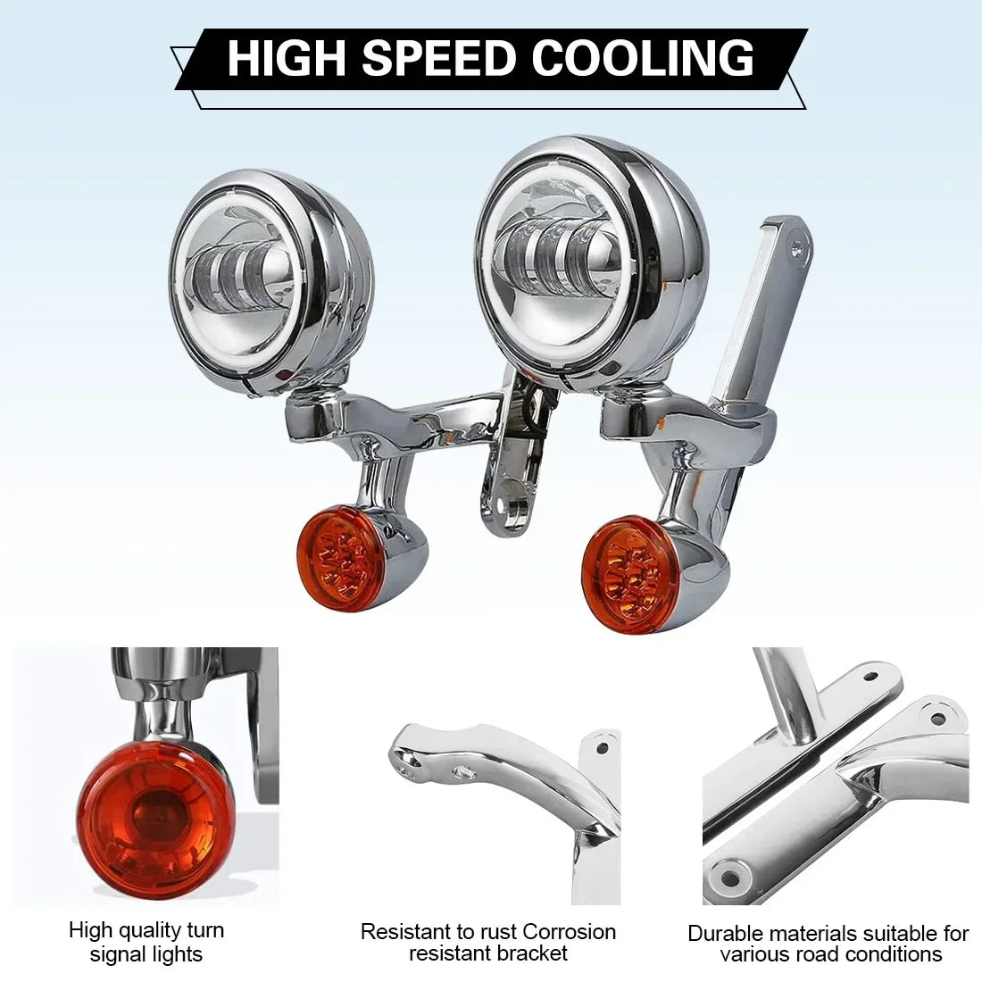 Motorcycle 4.5'' LED Headlight Auxiliary Fog Passing Lighting Bracket For Touring Road King Street Glide Turn Signal Spot