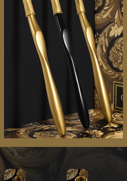 [4-pcs gift box] High-end black gold series three-sided brush head wrapped soft bristle toothbrush