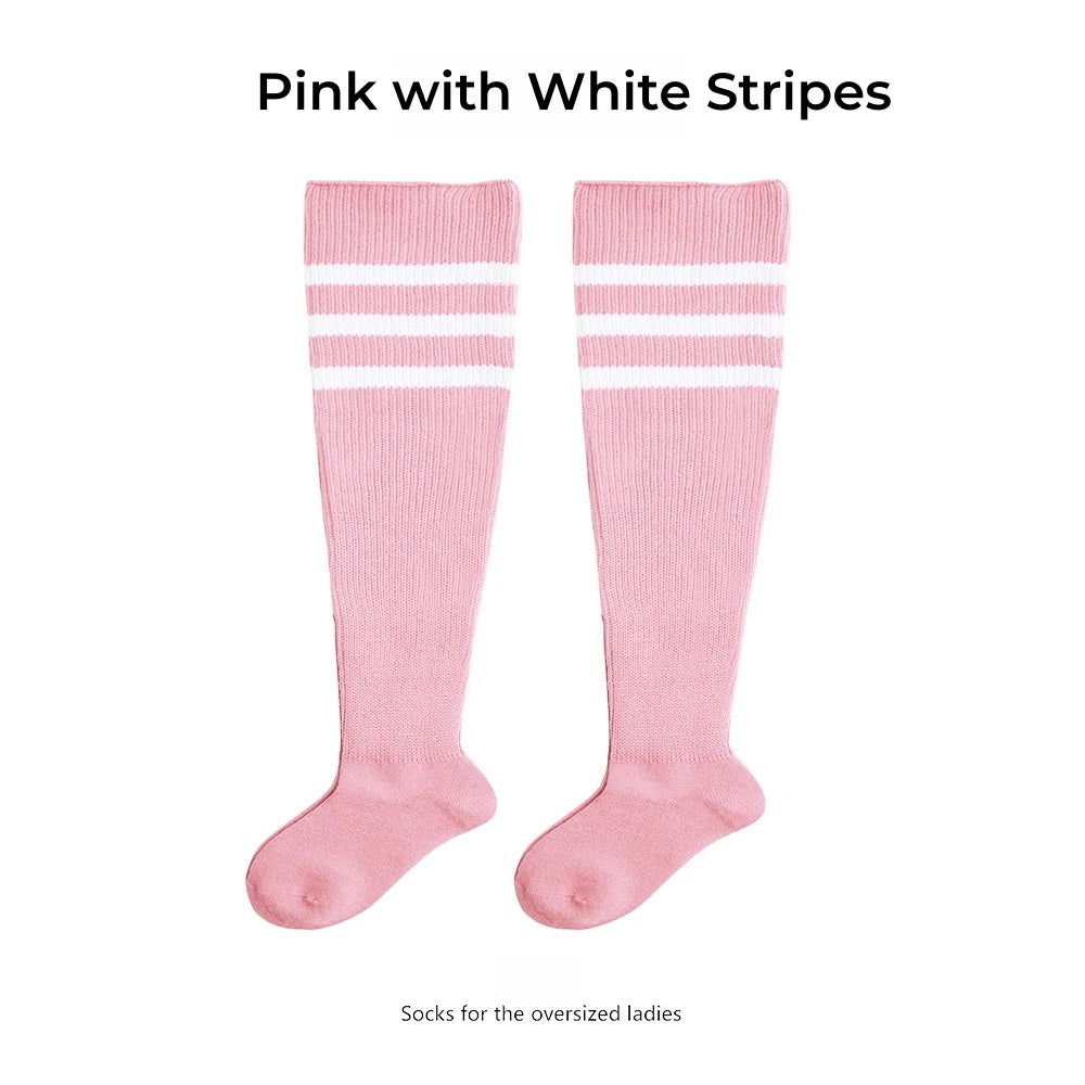 Women's Striped Plus Size Thick Thigh-High Socks Collection Big Girls Acrylic Yarn Stretch Colorful Streaks Leg Warmer Socks