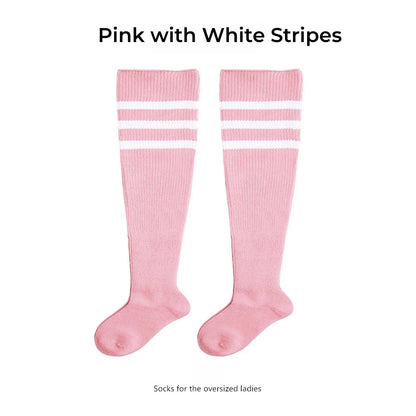 Women's Striped Plus Size Thick Thigh-High Socks Collection Big Girls Acrylic Yarn Stretch Colorful Streaks Leg Warmer Socks