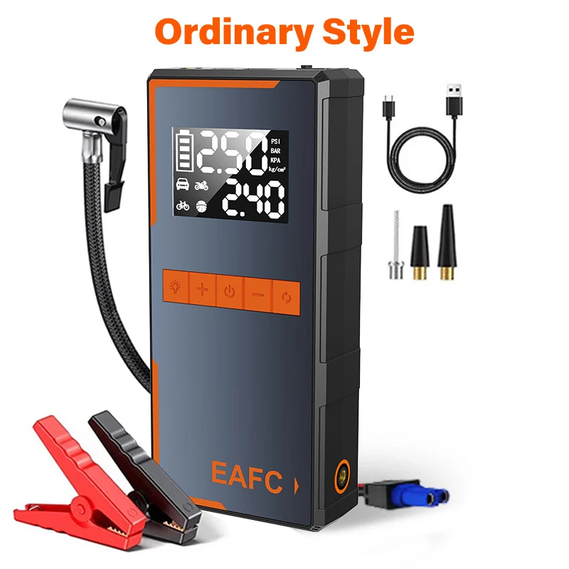 2025 Newest All-in-One Car Emergency Jump Starter & Air Pump 1200A Peak 150PSI Tire Inflator with LED Light & Power Bank