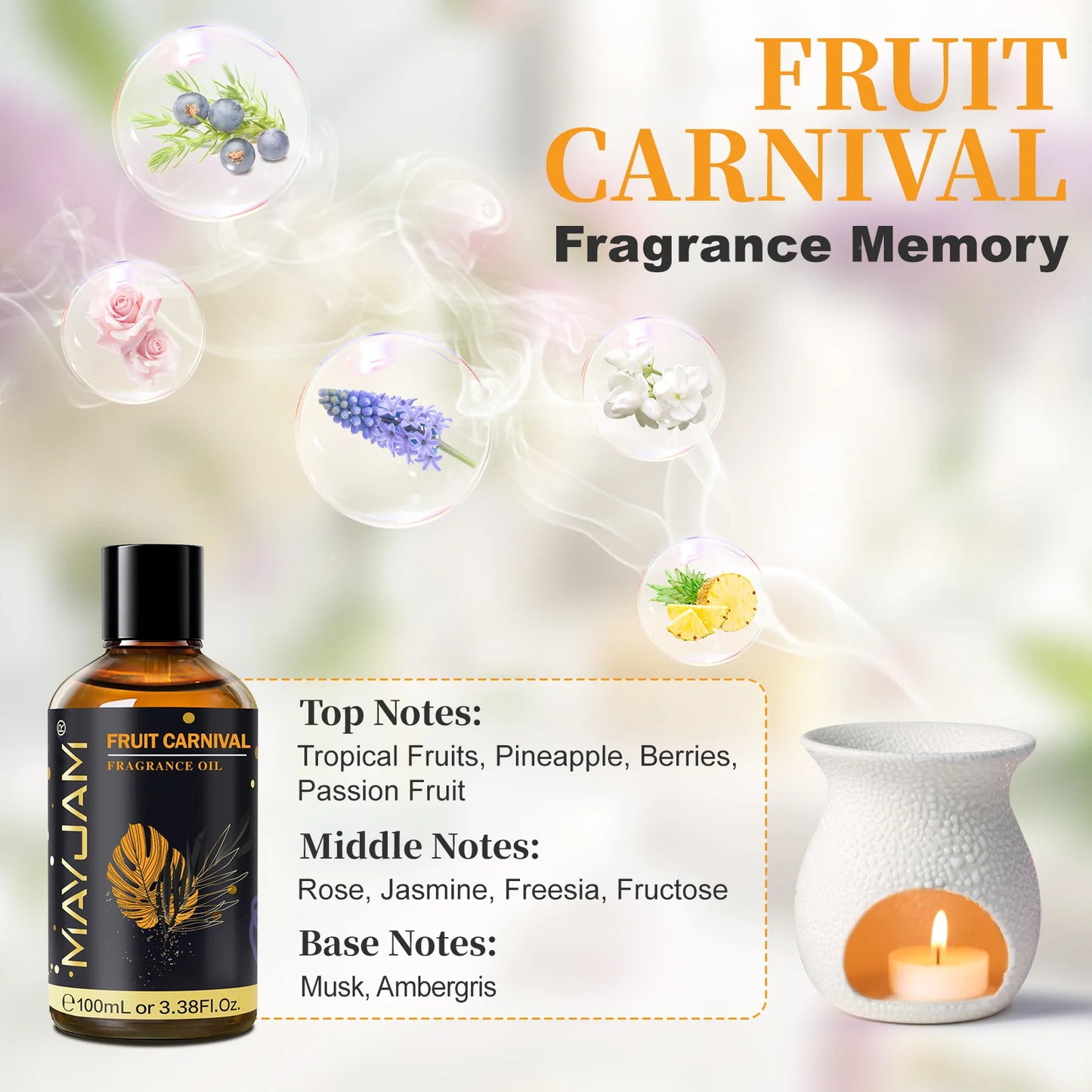 MAYJAM 100ml Fragrance Oil White Santal Amber Chocolate Moroccan Rose Aromatic Essential Oil for Humidifier Diffuser Gift Box