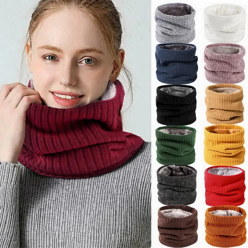 Winter Scarf for Men Fleece Ring Bandana Knitted Warm Solid Scarf Women Neck Warmer Thick Cashmere Hot Handkerchief Ski Mask