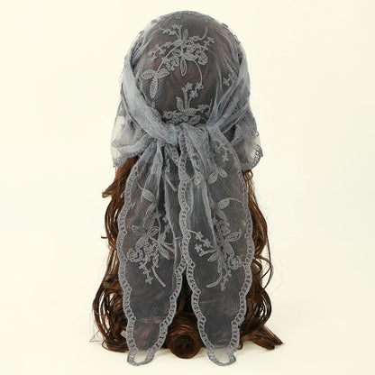 Wholesale French Lace Triangle Scarf Embroidered Flower Lace Scarf Small Shawl Crochet Head Scarf Headwraps Bandana For Women