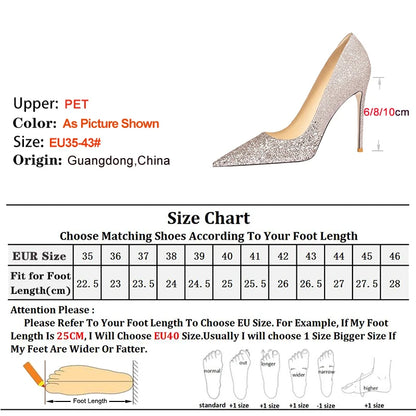 Champagne Color  High Heels 10cm 8cm 6cm Women's Shoes Thin Heels Pointed Head Ladies Pumps Shallow Mouth Stiletto Party Shoes