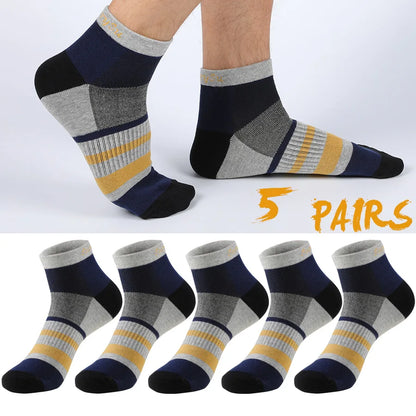 5 Pairs/Lot Running Socks Men Ankle Colorful Stripes Combed Cotton Outdoor Gym Compression Short Male Socks 5 Colors New 2025