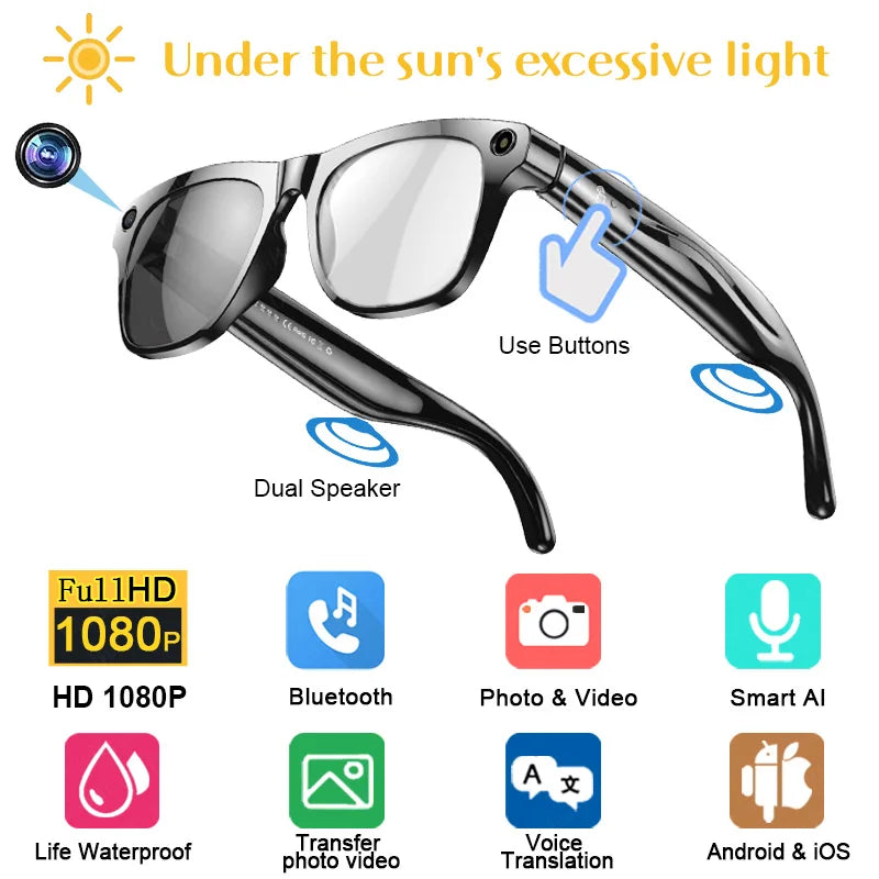 Xiaomi 4K AI Smart Glasses Multifunctional Camera Bluetooth Call Voice Assistant Music Player Translate Photochromic HD Glasses
