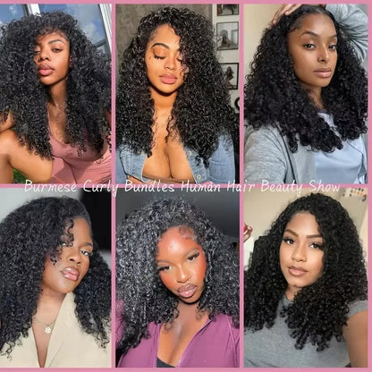 Half Wig Burmese Curly Glueless Human Hair Wigs With Drawstring Seamless Clip 250 Density Beginner Friendly Curly Wigs For Women