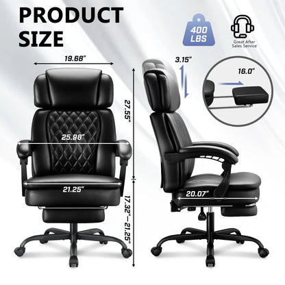 400lbs Executive Office Chair with Foot Rest for Heavy People, Ergonomic Big and Tall Desk Chair with Adjustable, Customized