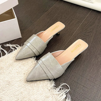 High Heels Pointed Toe Women's Slippers Summer Sandals Woman Shoes 2026 Luxury Brand Mules Shoes Walking Slides Mujer Zapatos