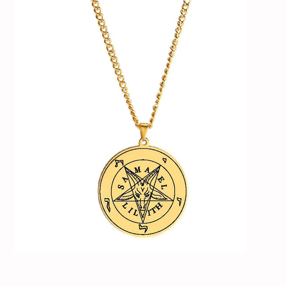 HLSS066 Evil Satanic symbols vectors Royalty Pentagram Baphomet Goat Head Black Star Talisman Stainless Steel Pendant Necklace
