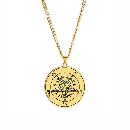 HLSS066 Evil Satanic symbols vectors Royalty Pentagram Baphomet Goat Head Black Star Talisman Stainless Steel Pendant Necklace