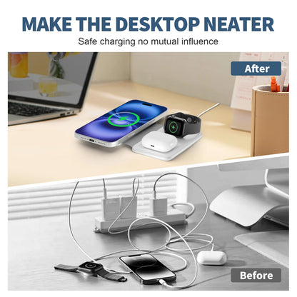 15W Magnetic 3 in 1 Wireless Charger Station Foldable Fast Charging  Type-C For iPhone 17 16 15 14 Xiaomi SAMSUNG iWatch AirPods