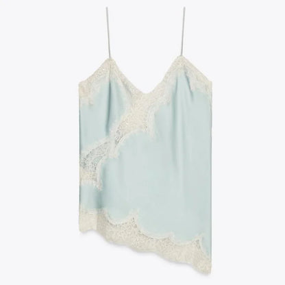 Sexy Floral Lace Satin Patchwork Camisole Vest For Women Summer Y2K Sleeveless Backless Tank Holiday Evening Party Lady Chic Top