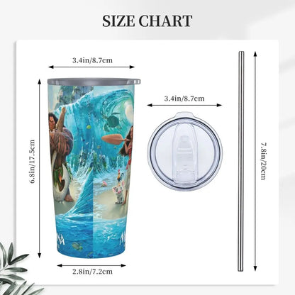 Moana and Pua Cartoon Movie Insulated Tumbler with Straws Stainless Steel Coffee Mugs Double Wall Car Bottle Cups 20oz