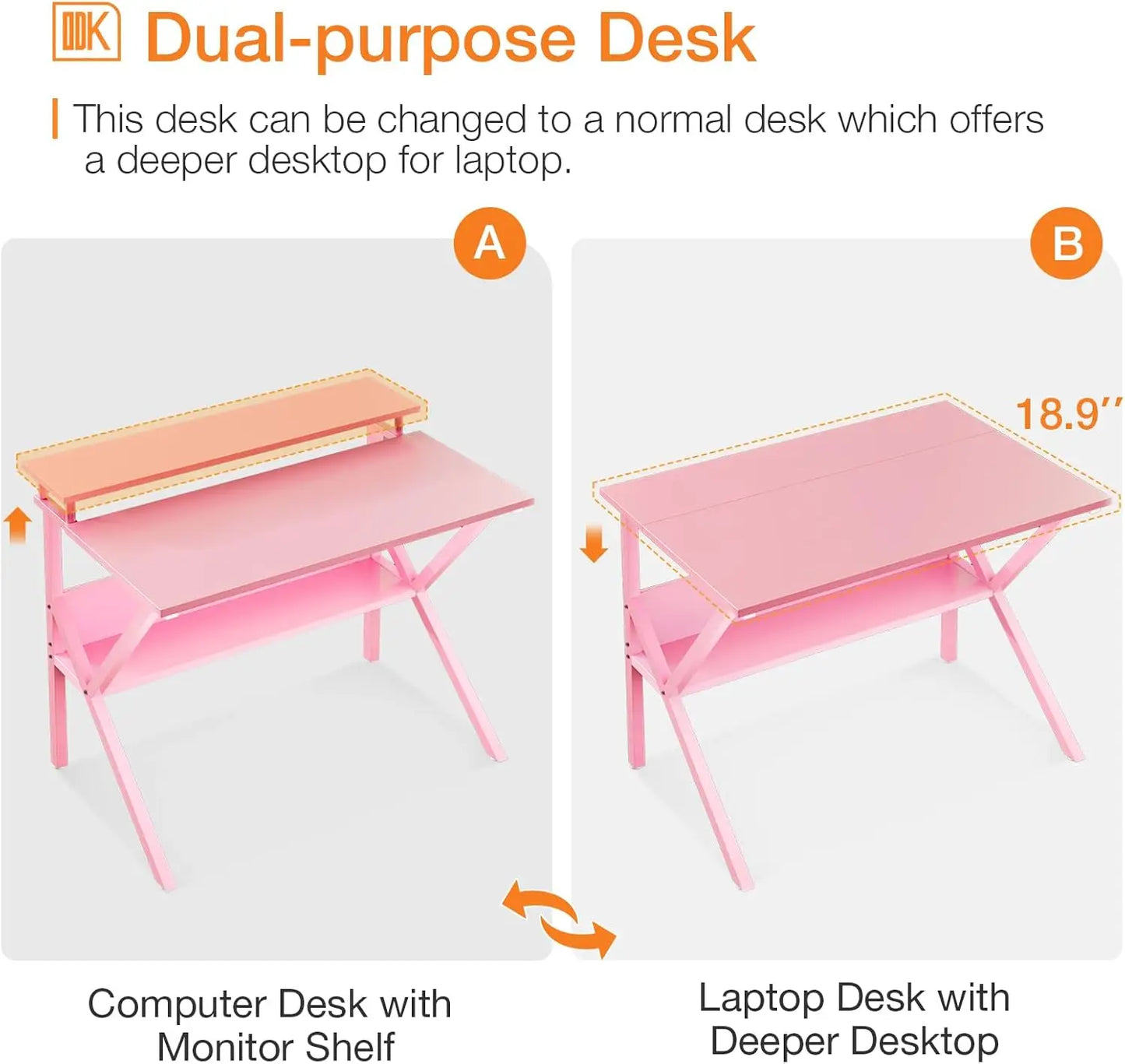 27.5 Inch Small Desk with Storage, Kids Study Table for Small Spaces, Pink Computer Desk with Monitor Stand