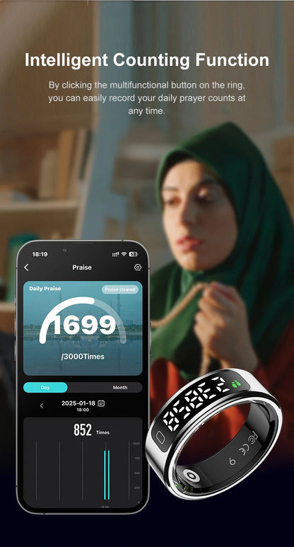 Touch Display Smart Ring R11C with Charging Box-1ATM Waterproof Step Health Tracker 5.2 BLE Heart Rate Blood Oxygen Monitor