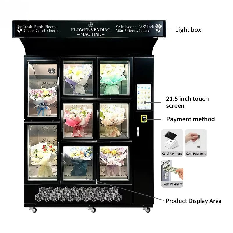 Customized Refrigerator Flower Vending Machine 24 hour Self service Fresh Rose Bouquets Flower Shop Office Building Supply