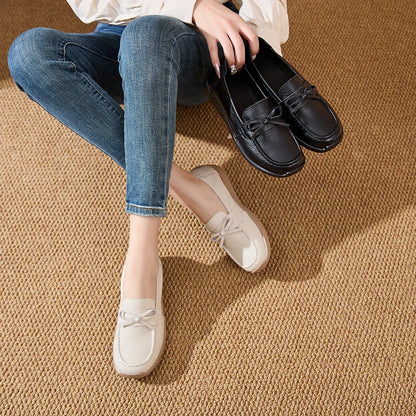AIYUQI Women Bow Genuine Leather Loafers Slip‑on Platform Women Flat Shoes Mother Shoes Ladies Casual Walking Moccasins