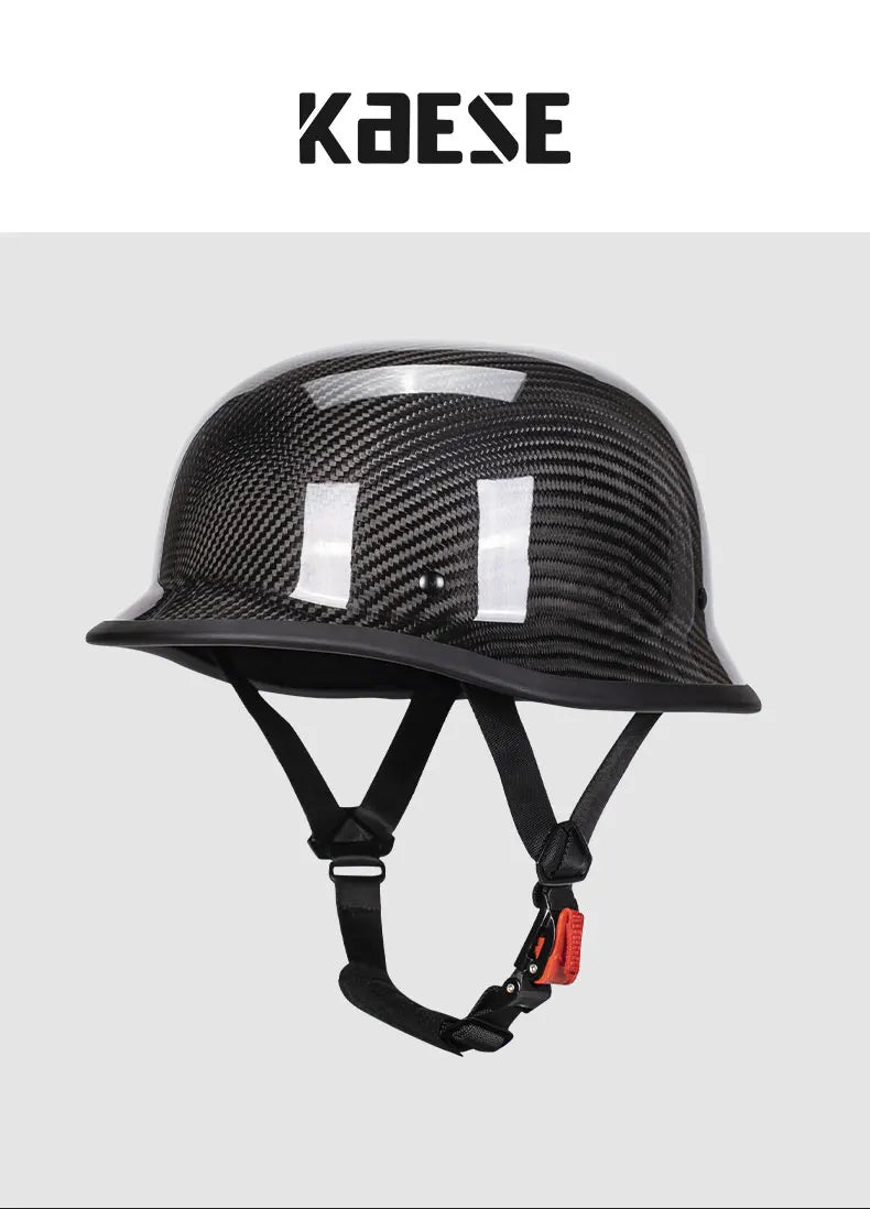 Bright Black Real 3K Carbon Fiber Helmet Retro Men's Motorcycle Helmet German Style Soldier Helmet Retro Cruiser DOT ECE