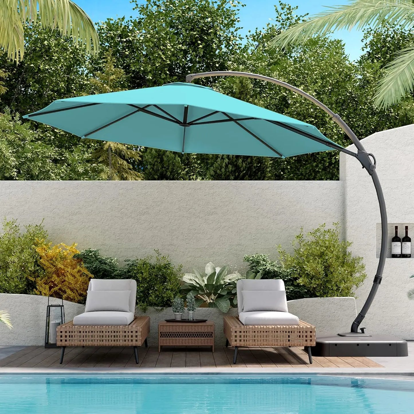 Outdoor Patio Umbrella with Base Included, Upgraded 12ft Large Sun Shade Cantilever Umbrella Deluxe Curvy Aluminum, Customized