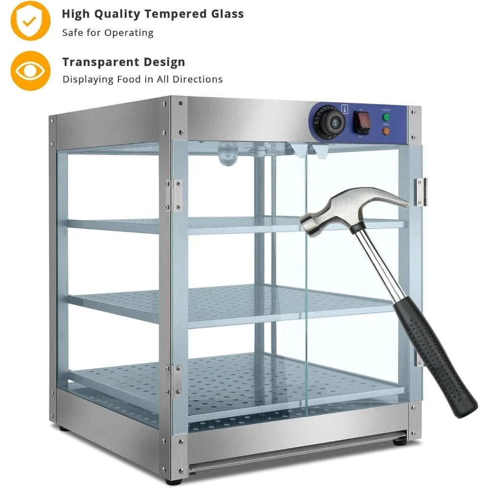 NEW 3-Tier Food Warmer, 800W Commercial Food Warmer Display Electric Countertop Food Pizza Warmer with LED Lighting -Hot Sale