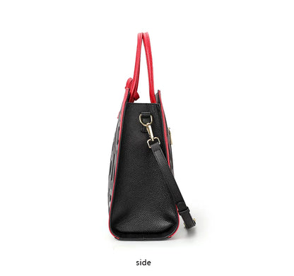 Genuine leather letter printed women's handbag new large capacity contrasting leather crossbody bag
