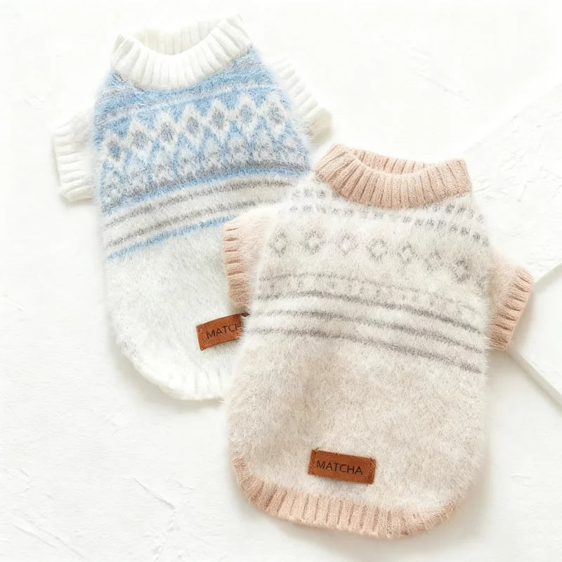 Fashion Plaid Dog Sweater Winter Warm Dog Clothes Cute Simple Puppy Knitted Pullovers Warm Soft Cat Sweaters Bichon Pet Costumes
