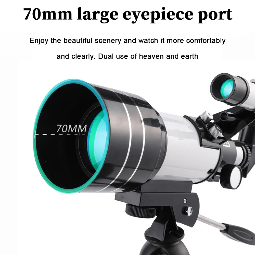 150X Astronomical Telescope , 70mm Aperture Refractor Portable Travel Telescope with Phone Adapter &Wireless Remote