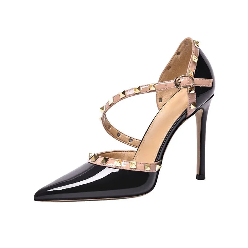 2025 Black High Heels 12cm 10cm 8cm Women's Shoes Thin Heels Pointed Head Ladies Pumps Microfiber Shallow Stiletto Banquet Shoes
