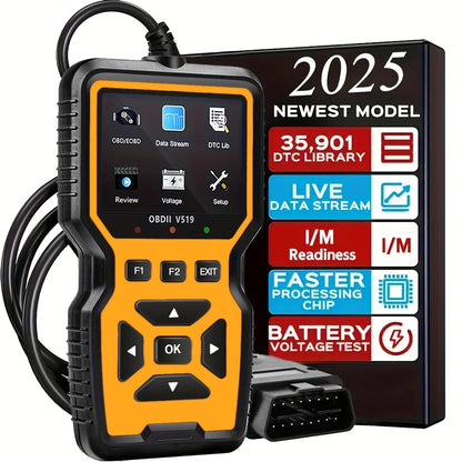 Professional Obd2 Diagnostic Tool Heavy Duty Vehicle Repair Tool - Code Reader/Resetter, Supports Real-Time Data Stream, No Battery Required, Compatible with Vehicles 1996 and up (Obdii/Eobd, Mode 6/8), Suitable for Mechanics