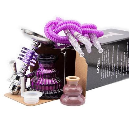 Arabian 4 layers Hookah Set Glass Shisha Double Hose Pipe Ceramic Bowl Portable Purple Accessories Birthday Gift 2 Hoses Pipe